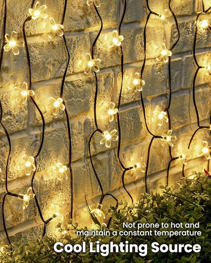 Brightown 60 LED Flower Solar String Lights Outdoor Waterproof, Fairy Lights for Garden Yard Fence Patio Christmas Tree Wedding Party Decor, Warm Whtie, 2 Pack