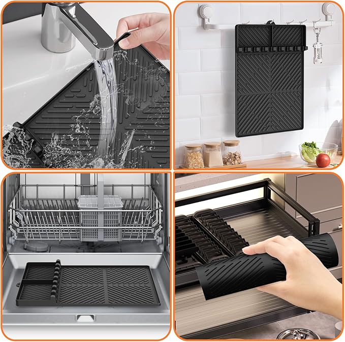 Silicone Griddle Tools - Spatula Mat with Drip Pad & Grill Utensil Holder Side Shelf for Kitchen, Cooking, Countertop, Griddle Accessories - 2 Pack