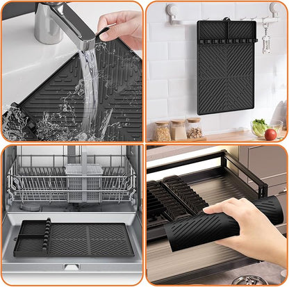 Silicone Griddle Tools - Spatula Mat with Drip Pad & Grill Utensil Holder Side Shelf for Kitchen, Cooking, Countertop, Griddle Accessories - 2 Pack