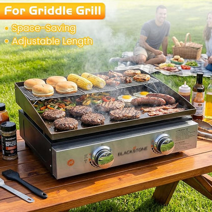 Grill Rack for Blackstone Griddle Warming Grid Taco Hot Dog Racks Upper Shelf for Weber Pit Boss Nexgrill Tabletop Flat Top BBQ Cooking Grilling Parts Stainless Steel Adjustable Warm Grates