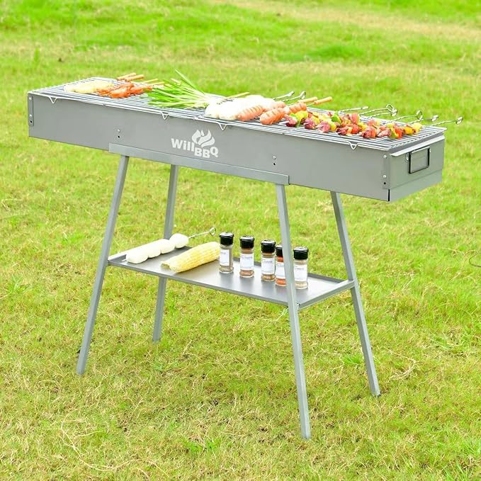 WILLBBQ Charcoal Grill Tailgate Parties, Patio, Beach Barbecues, Backyard Gatherings,Alloy Steel BBQ Barbecue Outdoor Grilling with Durable Support Frame and Dual Adjustable Vents (39.4x10.3x5.1 inch)