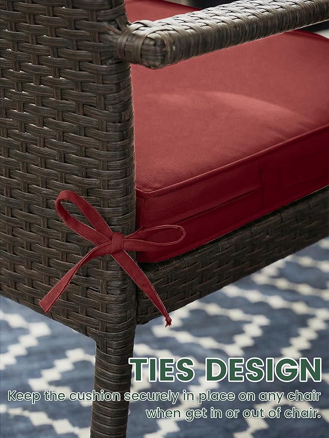 Outdoor Chair Cushion 17 x 16 x 3 Inches Patio Furniture Outdoor Waterproof Seat Cushion, Patio Chair Cushion with Handles and Ties, Square Dining Chair Cushion Set of 2, Burgundy