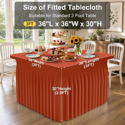Smiry Spandex Elastic Fitted Table Cloth Skirt for 3FT Square Table | Stretch Washable Table Cloth, Banquet Table Cover for Wedding, Party, Indoor & Trade Shows, (Rust, 36Lx36Wx30H)