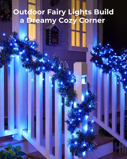 Solar String Lights for Outside, 33Ft 100 LED Fairy Lights Blue ＆ white | IP65 Waterproof Solar Twinkle Lights Outdoor & Indoor, Patio Lights for Tree Garden Christmas Party Wedding Decoration