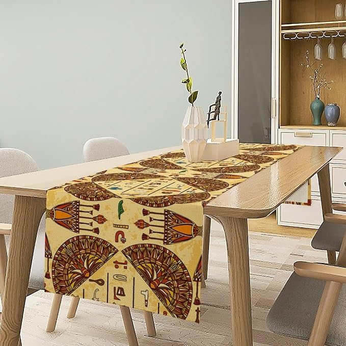 Vintage Ancient Egypt Table Runner Retro Old Egyptian Hieroglyphics Print Mysterious Egypt Culture Dinner Runner for Home Kitchen Dining Table Party Holiday Decor 13x108in