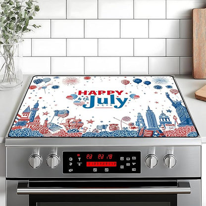 Patriotic Stove Top Cover, Heat Resistant Electric Stove Protector Mat, Large Diatomite Kitchen Counter Mat, Independence Day Decor American Flag Kitchen Accessory (happy july-2, 28x20 Inch)