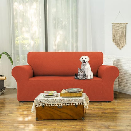 LURKA Stretch Loveseat Couch Cover, 1 Piece 2 Cushion Slipcover, Pumpkin | Soft Stretch Jacquard, Fits 55"-78" Loveseats, Elastic Bottom for Secure Fit, Machine Washable, Pet & Kid Friendly