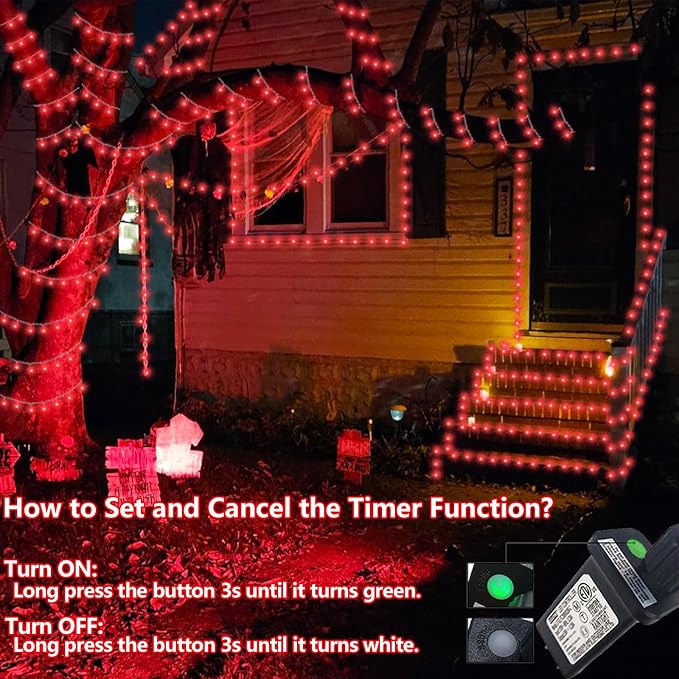 YEGUO 165ft 500 LED Halloween Lights Outdoor Waterproof, Red Christmas Lights Indoor, 8 Modes Clear Wire Fairy Light Plug in for Party Tree Wedding Xmas