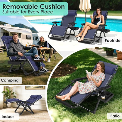 Suteck Oversized Zero Gravity Chair, 500LBS 33" XXL Reclining Lounge Chairs | W/Removable Cushion&Headrest, Upgraded Lock, Big Cup Holder and Footrest, Reclining Camping Chair Recliner for Indoor Outdoor