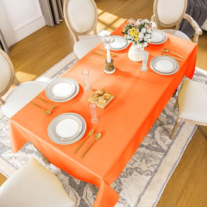 Softalker Rectangle Tablecloth, Waterproof Table Cloths Wrinkle Free Fabric Washable Polyester Table Cover for Dining Tables Party Outdoor Camping Parties Buffet - 60 x 84 inch, Orange