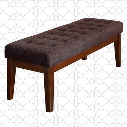 Elle Decor Claire Button Tufted Upholstered Bedroom Bench, Modern Fabric Padded Ottoman with Wooden Legs, Dark Brown
