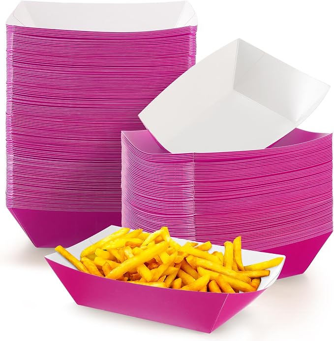 100 Pcs 2lb Paper Food Trays Boat Nacho Boats for Hot Dogs, Purple | Grease-Resistant, Disposable Kraft Paper Boat for Tacos Concession, Food Trucks, Birthday, Wedding, Christmas, Halloween