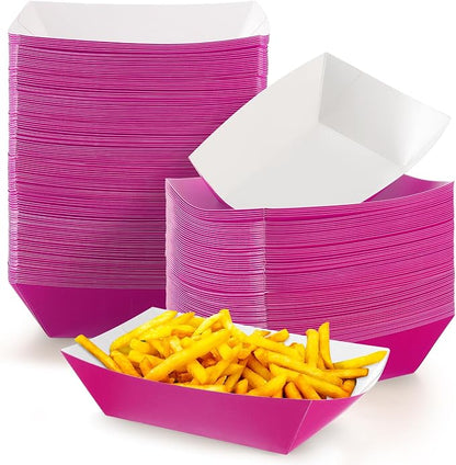 100 Pcs 2lb Paper Food Trays Boat Nacho Boats for Hot Dogs, Purple | Grease-Resistant, Disposable Kraft Paper Boat for Tacos Concession, Food Trucks, Birthday, Wedding, Christmas, Halloween