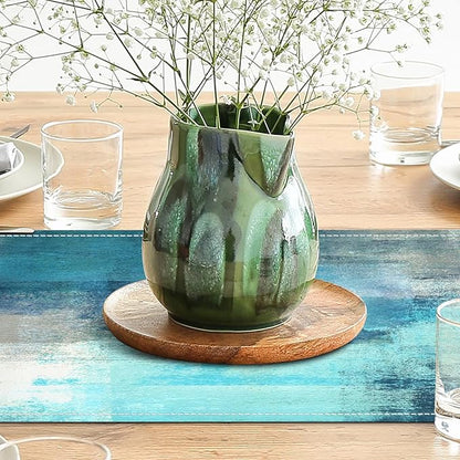 Teal Grey Table Runners Modern Art Farmhouse Linen Turquoise Table Runners Dresser Scarves Retro Rustic Style for Party Kitchen Dining Table Coffee Holiday Party Decor (Teal Grey, 13"x 71")