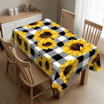 Sunflower Checkered Rectangular Tablecloth, Golden Sunflowers Table Cloth Washable Tablecloths Decorative Table Cover for Kitchen, Dining, or Parties 54x72 Inches