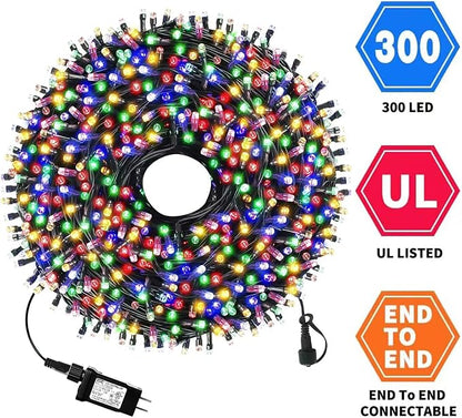 MZD8391 105FT 300LED Christmas Light Outdoor Indoor,Christmas Tree Light | Multicolor, 100% UL Listed, Waterproof, 8 Light Mode, Timer & Memory, 4 Sets End To End Connect, Christmas String Fairy Light