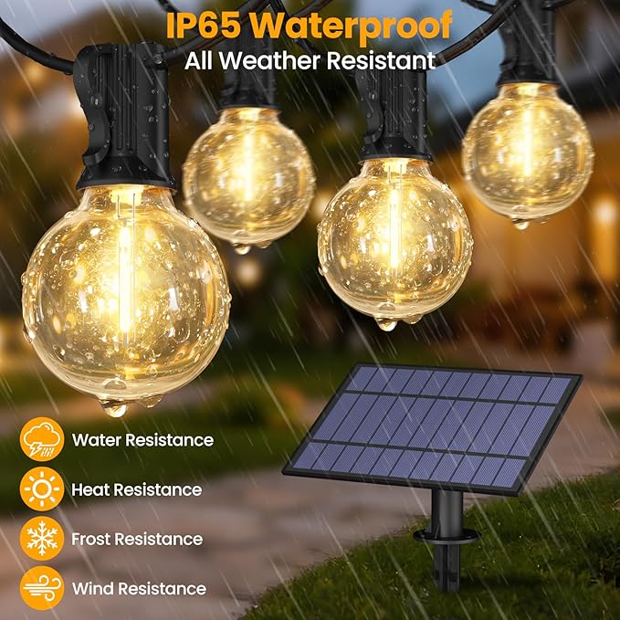 Mlambert 50FT(25FTx2) Solar Powered String Lights Outdoor, Waterproof Patio Light String with 20+2 Shatterproof LED G40 Bulbs for Backyard Garden-Black