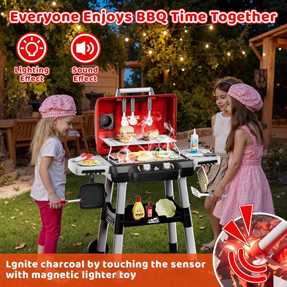 2-Tier Kids BBQ Grill Playset, Toy Grill for Kids, Outdoor Play Food | For toddlers ages 3-5, includes 35 grill accessories, play food & utensils for outdoor pretend BBQ cookout playset fun