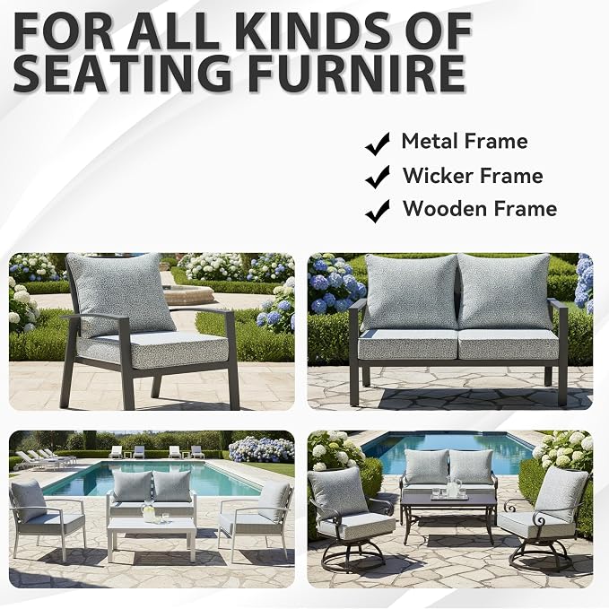 Deep Seat Patio Cushions Set 24 x 24 Inch,Olefin Fabric Outdoor Seat Cushion,Patio Furniture Cushions with Removable Cover,Rain-Proof and Fade Resistant Deep Seat Bottom & Back Cushion,1set