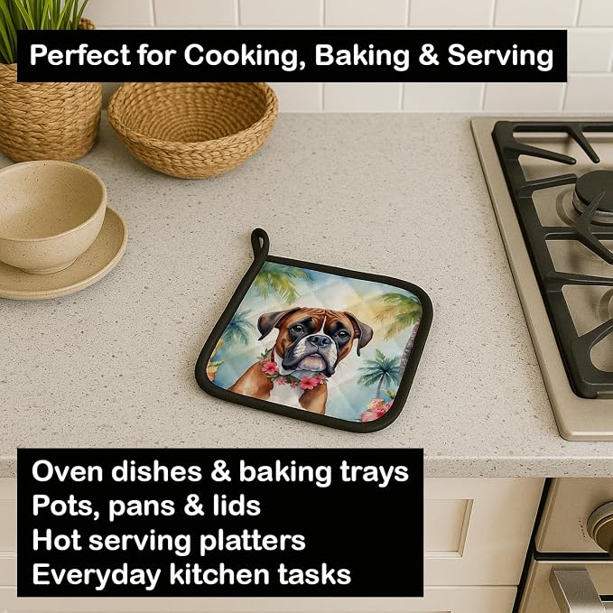 Caroline's Treasures Boxer Luau Pair of Pot Holders Kitchen Heat Resistant Pot Holders Sets Oven Hot Pads for Cooking Baking BBQ, 7 1/2 x 7 1/2