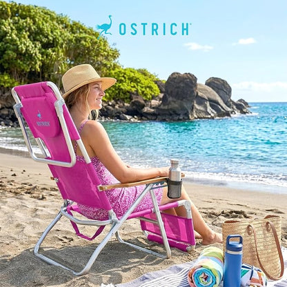 Ostrich the Original 3N1 Lightweight Beach Reclining Lounge Chair with Footrest, Outdoor Furniture for Patio, Balcony, Backyard, or Porch, Pink