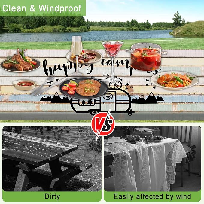 JAWO Picnic Table Cover with Bench Covers 3 Piece Set, Vintage Wooden Camper Pine Tree Camping Elastic Fitted Picnic Tablecloth Outdoor Camping Patio Picnic Table, 30X72 inch