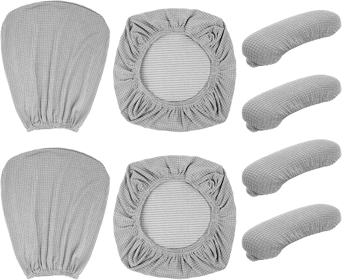 Tallew 8 Pcs Office Chair Covers Stretchable Armrest Seat,XL,Silver Grey | Universal Fit Office Desk Chairs, Protective Seat Backrest Slipcovers, Stretchable Prevent Wear, Easy Install for Rotating