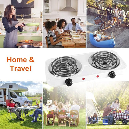 2000W Electric Double Burner Portable Coil Heating Hot Plate Stove Countertop RV Hotplate with Non Slip Rubber Feet 5 Temperature Adjustments