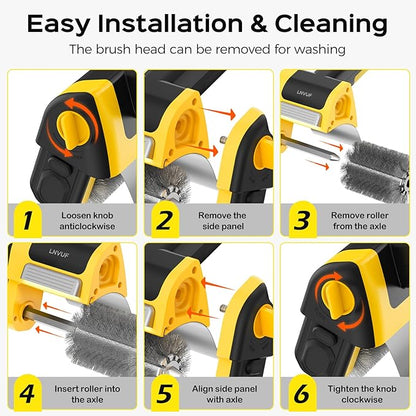 Electric Grill Brush, Grill Cleaner with LED Light, with 800 RPM Motor, 304 Removable Stainless Steel Brush Head, Cordless & Type-C Rechargeable for BBQ, Heavy Duty Grill Cleaning Tool (Yellow)