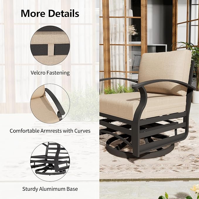 ALAUML Aluminum Outdoor Swivel Chairs High-Back Metal Swivel Rocking Chairs for Patios, Porches, Backyards, and Gardens—Sand
