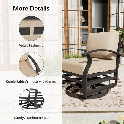 ALAUML Aluminum Outdoor Swivel Chairs High-Back Metal Swivel Rocking Chairs for Patios, Porches, Backyards, and Gardens—Sand