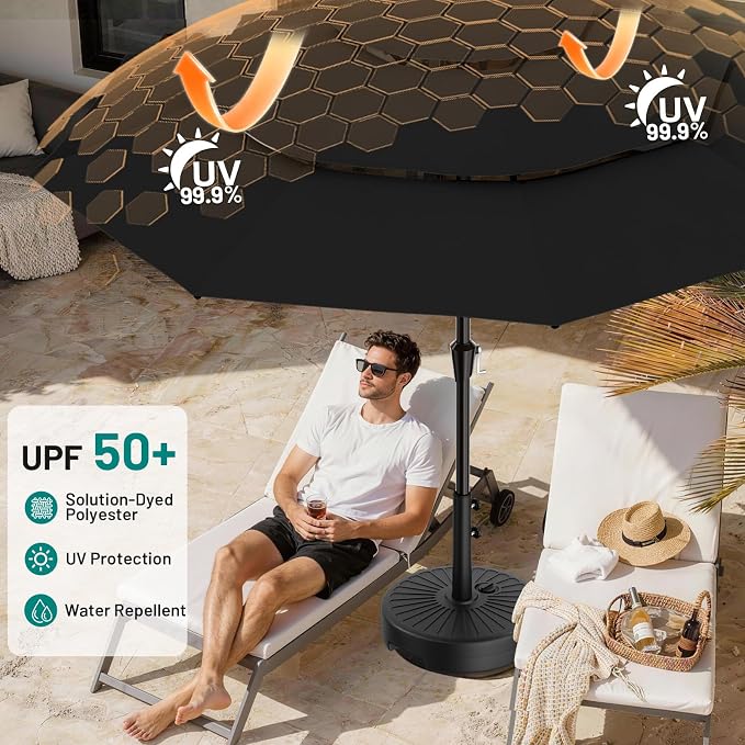 AreShark 9ft 3-Tier Patio Umbrellas, Outdoor Umbrella with 8 Sturdy Ribs UV Protection Windproof, Market Table Umbrella w/Push Button Tilt & Crank for Pool, Porch, Deck, Garden(Black)