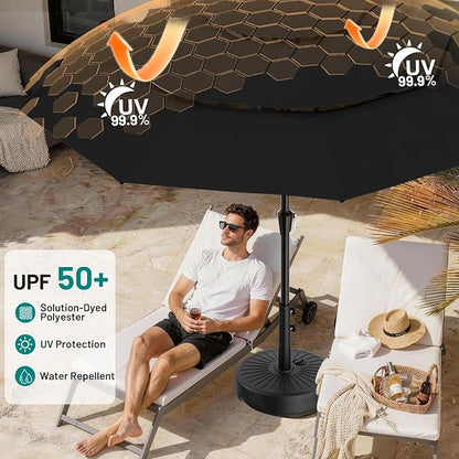 AreShark 9ft 3-Tier Patio Umbrellas, Outdoor Umbrella with 8 Sturdy Ribs UV Protection Windproof, Market Table Umbrella w/Push Button Tilt & Crank for Pool, Porch, Deck, Garden(Black)