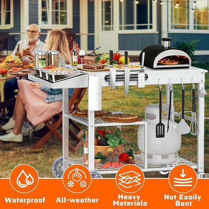 COZEER Pizza Oven Table for Ninja Ooni Blackstone, Grill Table with Caddy | Easy Assembly, BBQ Prep Tables Station with Seasoning Tray, Pizzas Oven Accessories for Party Fits Blackstone,Outdoor Cooking