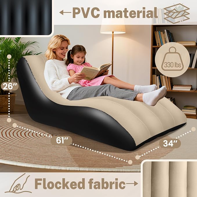 SeaSlep Inflatable Couch for Camping, Blow-Up Couch with Flocked Surface, Portable Inflatable Couch, Twin Size Sofa Bed, Comfortable Air Sofa Outdoor, Durable Blow up Couch for Indoor/Outdoor(Brown)