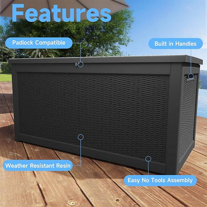 320 Gallon Large Outdoor Storage Box Waterproof, UV Resistant Resin Deck Box with Hydraulic Rod for Patio Furniture,Garden Tools,Cushions, Easy to Install（Black）