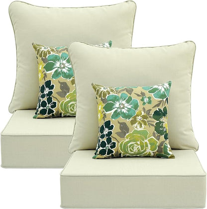 Deep Seat Patio Cushions Set 24 in x 24 in,Olefin Outdoor Seat Cushion,Patio Furniture Cushions with Removable Cover,Rain-Proof and Fade Resistant Deep Seat Bottom & Back Cushion, Set of 2