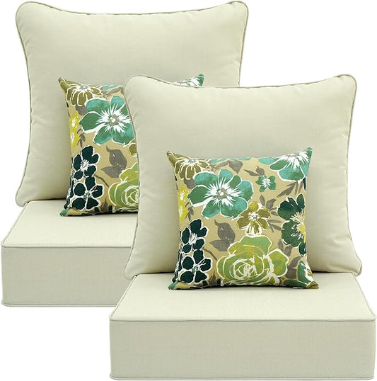 Deep Seat Patio Cushions Set 24 in x 24 in,Olefin Outdoor Seat Cushion,Patio Furniture Cushions with Removable Cover,Rain-Proof and Fade Resistant Deep Seat Bottom & Back Cushion, Set of 2