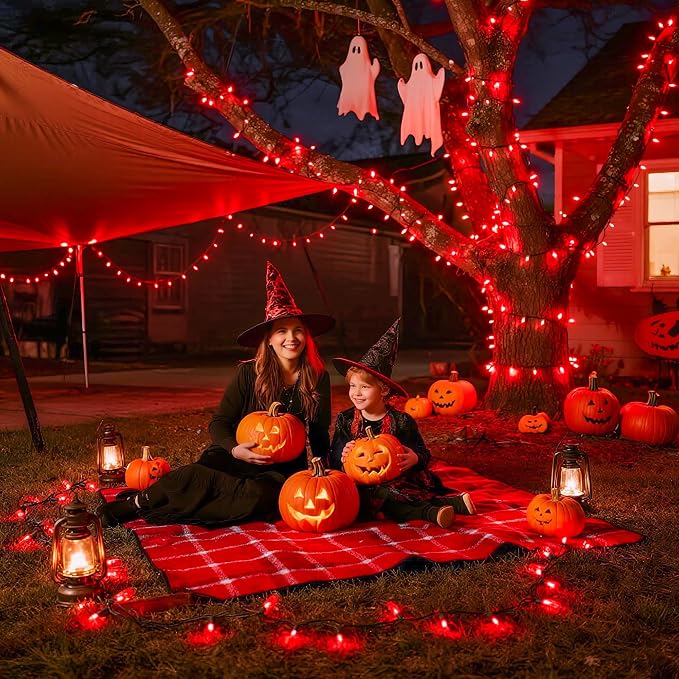 JMEXSUSS 500 LED Halloween Lights Outdoor, Red Christmas String Lights | 173ft, Plug in, Remote Control, Waterproof, 8 Modes Red Halloween Lights for Tree Party Patio Xmas Holiday Halloween Decor
