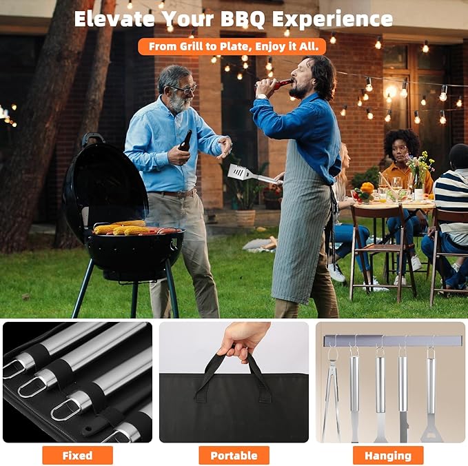 28PCS Stainless Steel BBQ Grill Accessories Set, Grilling Gifts for Men Birthday Father's Day, Portable Multifunction Grilling Utensils Tools Kit with Storage Bag for Outdoor Grill Camping BBQ Party