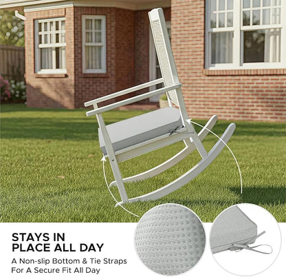 Outdoor Chair Cushions D Shaped, Set of 2, 17 x 16 Inch, Light Grey | Water Resistant, Fade Resistant, Patio Furniture Seat Chair Pads Replacement with Ties, Non-Slip Bottom, Removable Cover