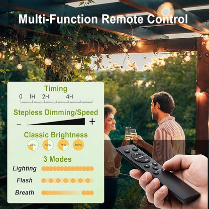 Outdoor-String-Lights-Patio-LED-Light-Outside 300FT Waterproof Dimmer Remote Outdoor Lighting with 3 Modes G40 Globe Plastic LED Bulbs Hanging Lights Connectable for Backyard Yard Porch Party