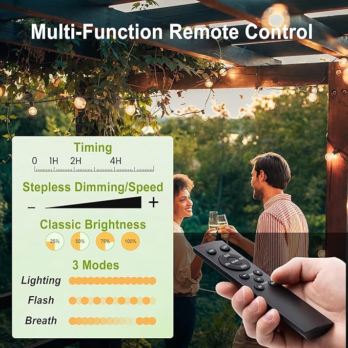 SUFEIMAS Outdoor-String-Lights-Patio-LED-Light-Outside 30FT Waterproof Dimmable Remote Outdoor Lighting 28 Globe G40 LED Bulbs Hanging Lights Connectable for Backyard Porch Party 12 inch Far Apart