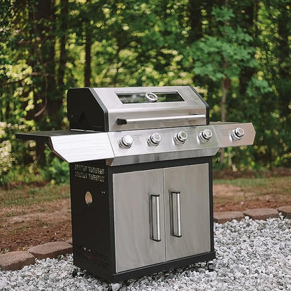 SKOK 4-Burner Led Gas BBQ Grill with Side Burner & Visual Glass, Barbecue Grill,60,000 BTU Stainless Steel Propane Grill 629 Sq. In. Grilling Area