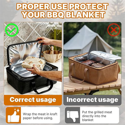 270°Opening BBQ Blanket for Resting Meat,Insulated Leak-Proof Meat Resting Bag for Brisket Turkey Pork,Smoker Accessories for Party Picnic Camping,Anniversary Birthday Gift for Men Dad (Black)