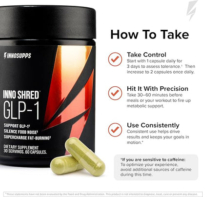Inno Shred GLP-1 Thermogenic Fat Burner & Appetite Support, 30 Servings | Weight loss, metabolism & energy support with Berberine, Green Coffee Bean, B Vitamins; GLP-1 support for men & women
