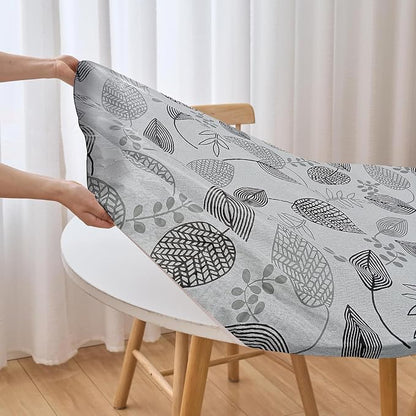 LIBERECOO Round Vinyl Fitted Tablecloth with Flannel Backing Elastic Edge Plastic Table Cover - Leaf Whisper - Waterproof Stain-Resistant Wipeable Tablecloths
