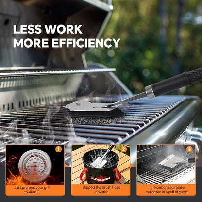 Bristle-Free Steam Grill Brush with 5 Replacement Pads – No Bristle Shedding. Unique Steel Fibers Pads Efficiently Deep Clean All Kinds of Grills. A Safe Outdoor Grill Cleaner.(Model-XD3000)