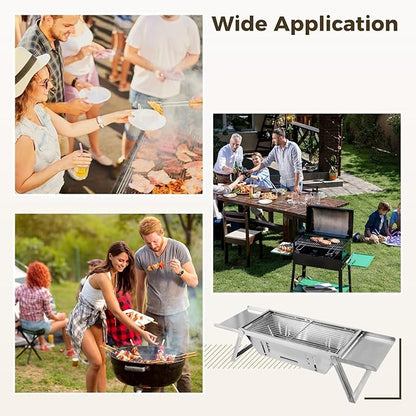 Foldable Portable Charcoal BBQ Grill, Compact Stainless Steel Smoker for Camping, Travel, and Outdoor Backyard BBQ