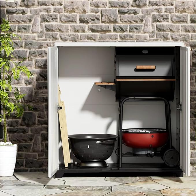 Mrosaa Outdoor/Indoor Storage Box,Resin and Plastic Storage Cabinet Waterproof,Outdoor Cabinet for Patio/Garden/Balcony/Backyard/All Room(NO Shelf-White)